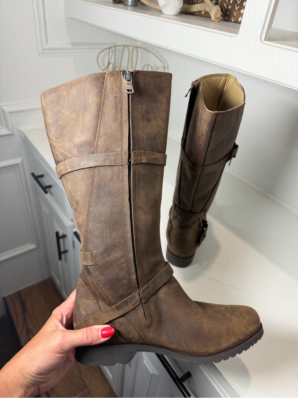Teva De La Vina Women's 7.5 Waterproof Brown Leather Tall Riding Boots Moto - Picture 7 of 10